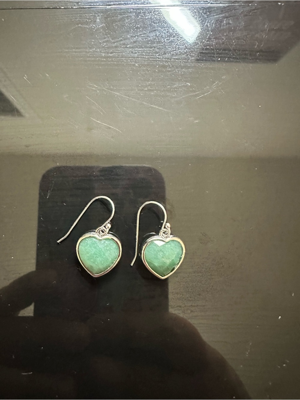 Green Heart Drop Earrings - Silver Framed Women's Jewelry